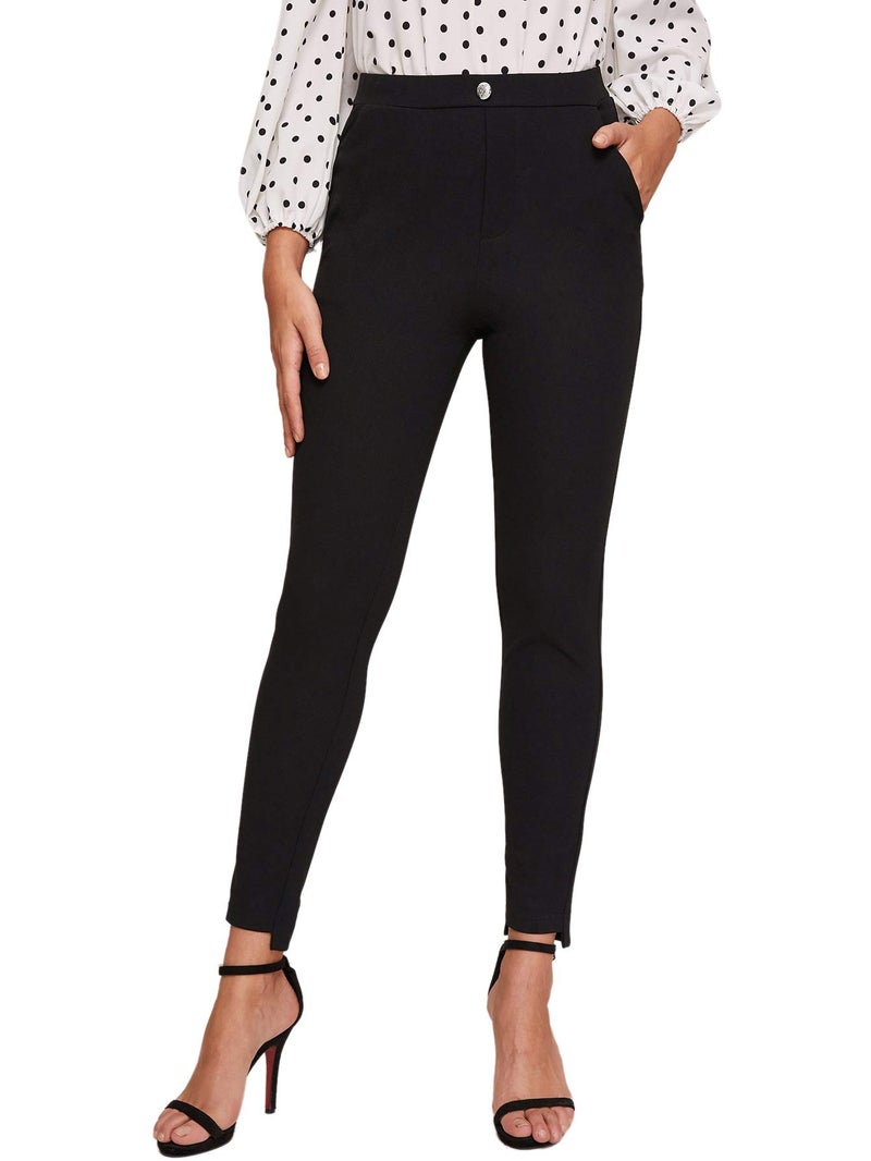 SweatyRocks Women's Casual Skinny Leggings Stretchy High Waisted Work Pants Elastic Waisted Black X-Large - Image 1
